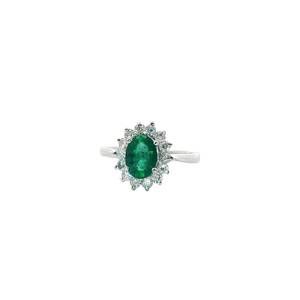 NEW NORMANI women's oval emerald ring with diamond halo in green